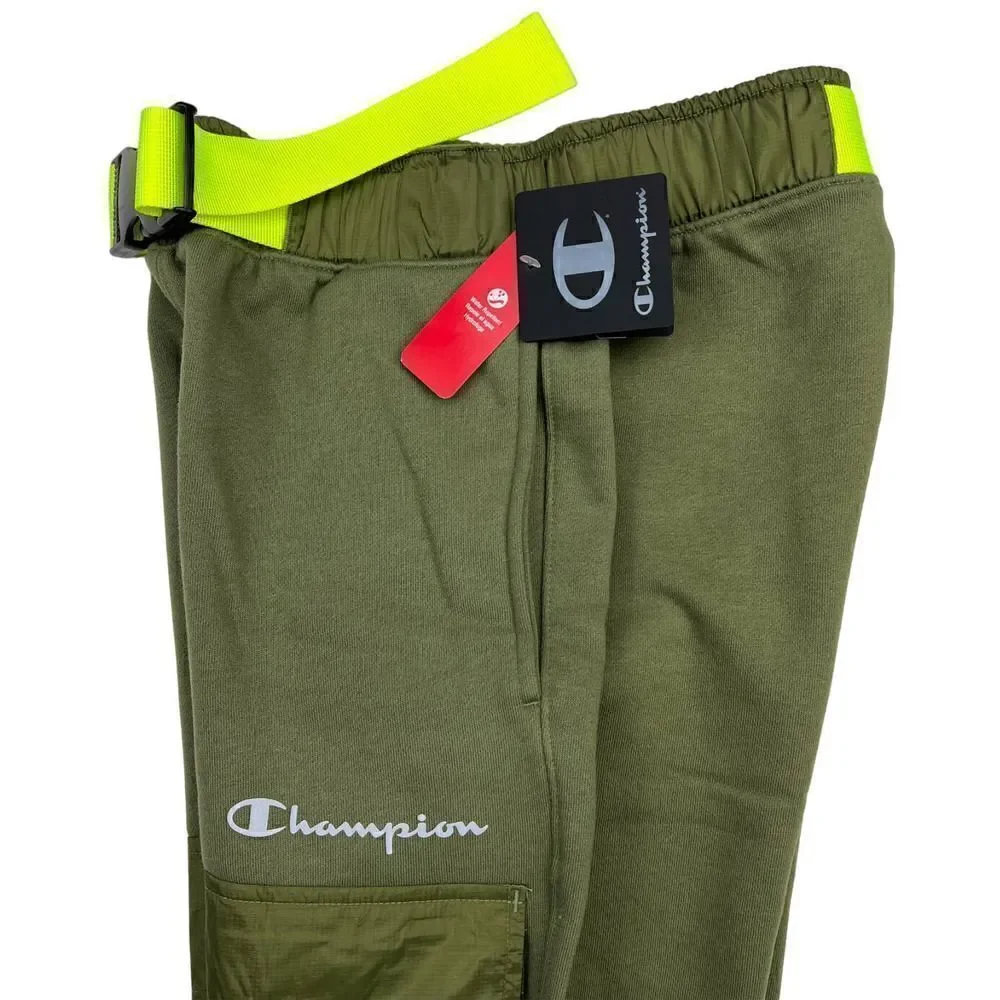 New Champion Men US XS Olive Fleece Pants Patch Pockets Sport Warm Joggers - Picture 8 of 13